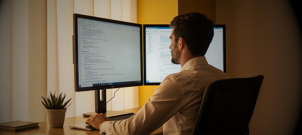 Physician showcasing digital device with security and compliance solutions